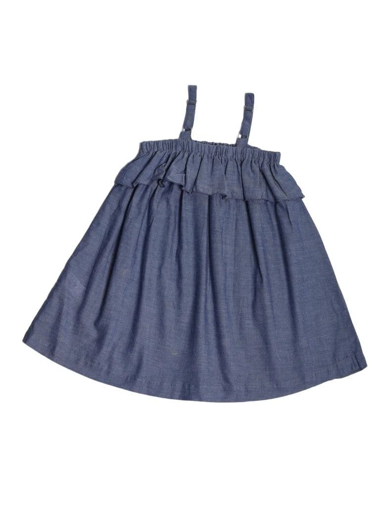 Utsa Kids Girls Blue Embroidered Cotton Dress - (2-8 yrs) — photo 4