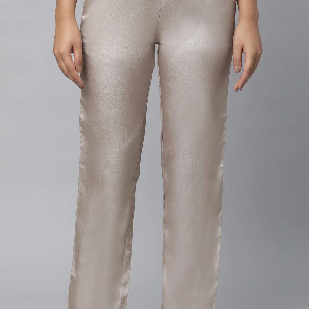 Gold Solid Straight Fit Woven Pants With Elasticated Waist