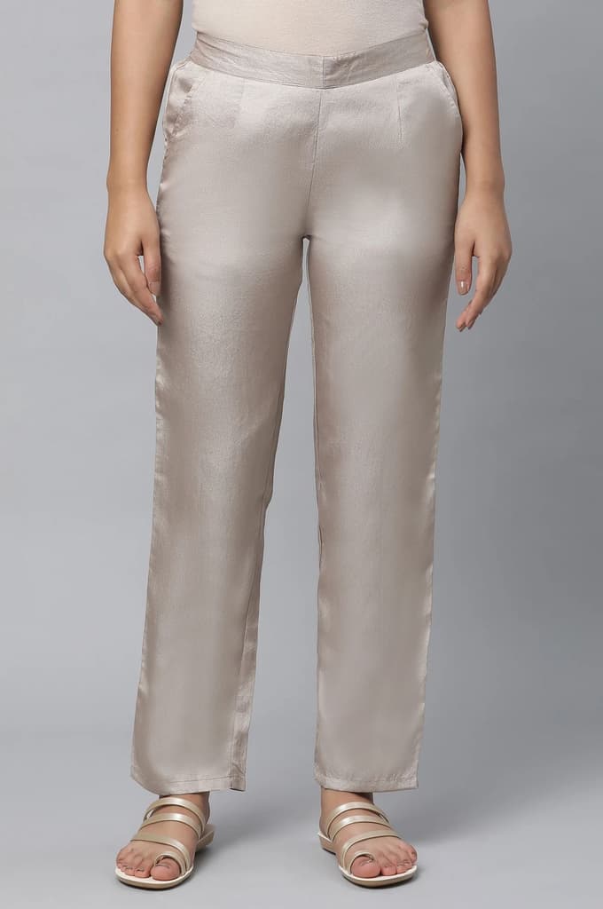 Gold Solid Straight Fit Woven Pants With Elasticated Waist