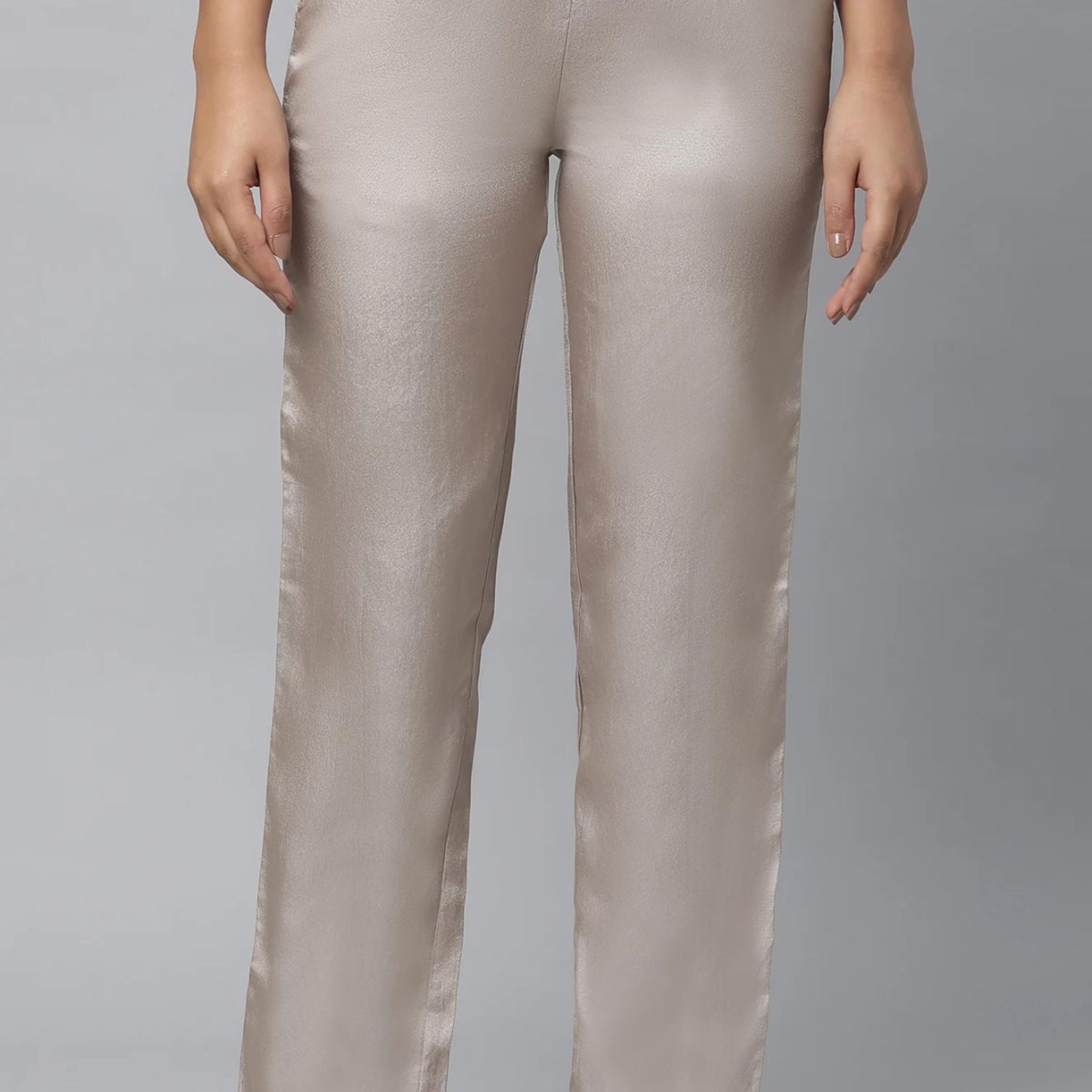 Gold Solid Straight Fit Woven Pants With Elasticated Waist