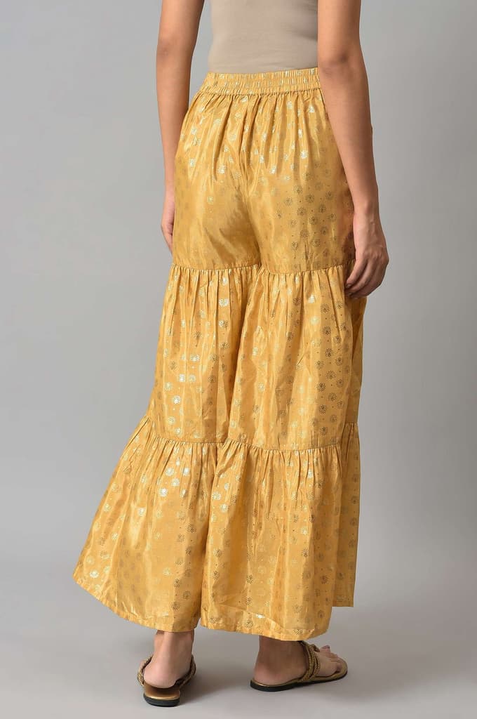 Gold Floral Printed Flared Silk Palazzo With Elasticated Waist — photo 2
