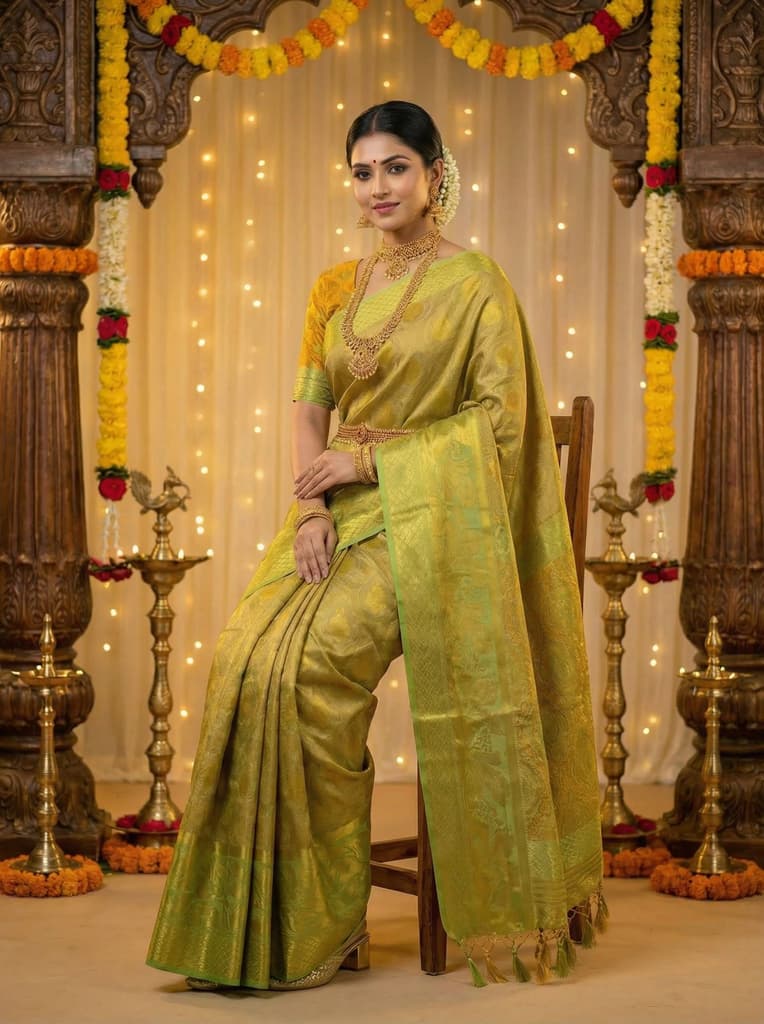 MIMOSA Women's Woven Design Kanjivaram Style Art Silk Saree with Blouse Piece - Pista ( SA00003143PSFREE ) — photo 4