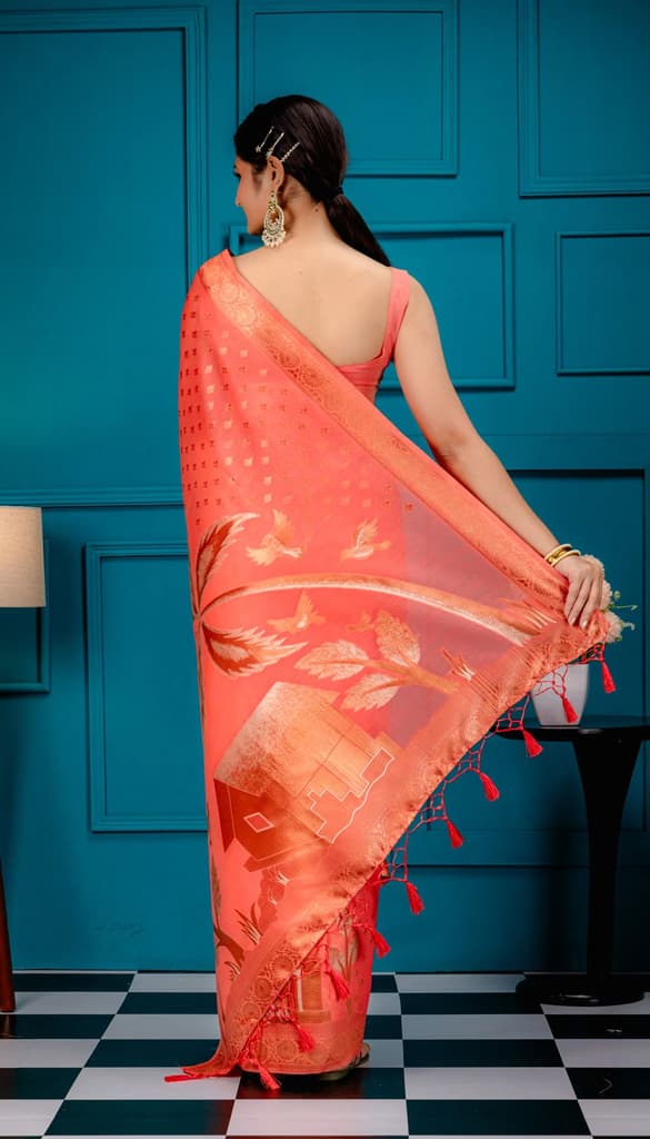 Mimosa Women's Woven Design Banarasi Style Art Silk Saree With Blouse Piece : SA00001828GJFREE — photo 6