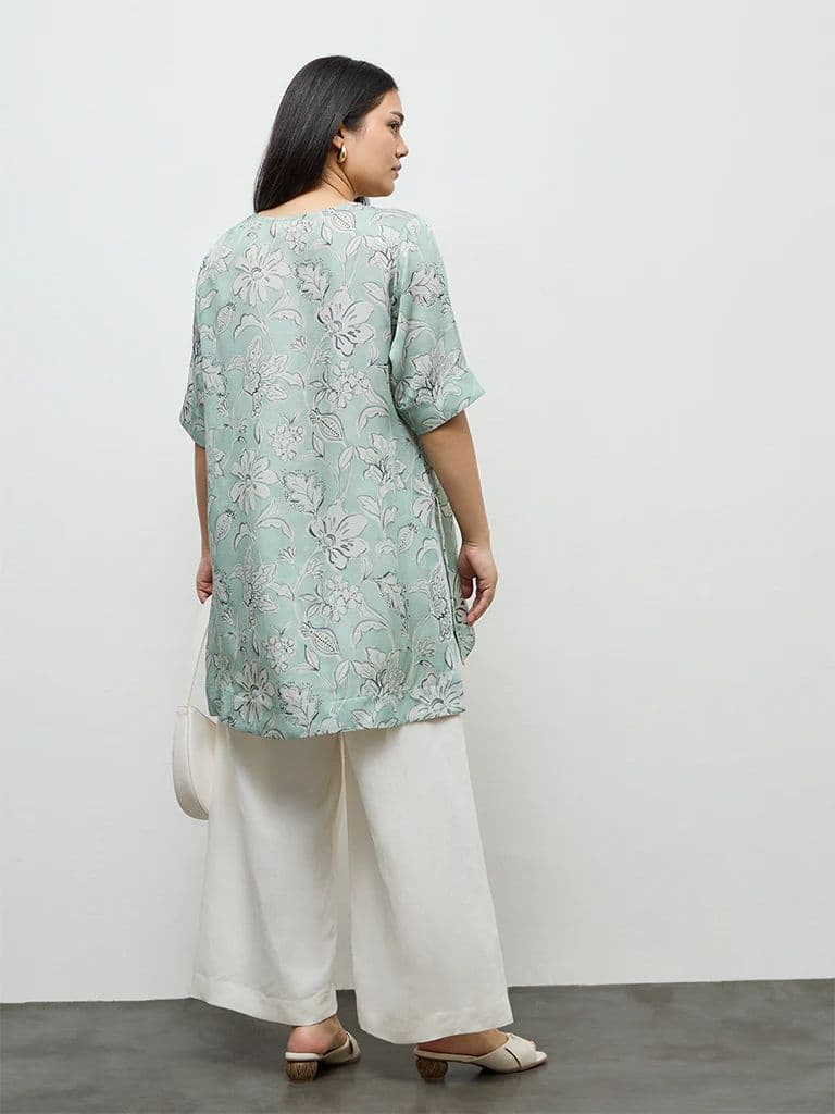 Diza Mint Floral Printed High-Low Tunic — photo 4