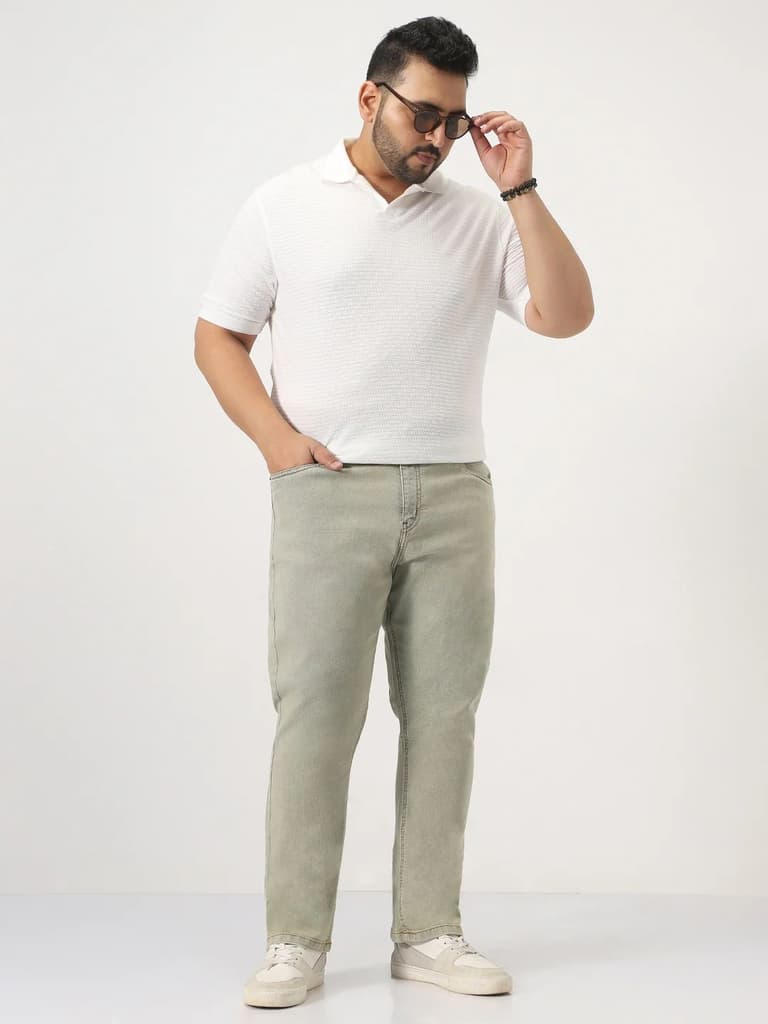 Plus Men's Ice Grey Straight Fit Heavy Washed Jeans Stretchable — photo 5