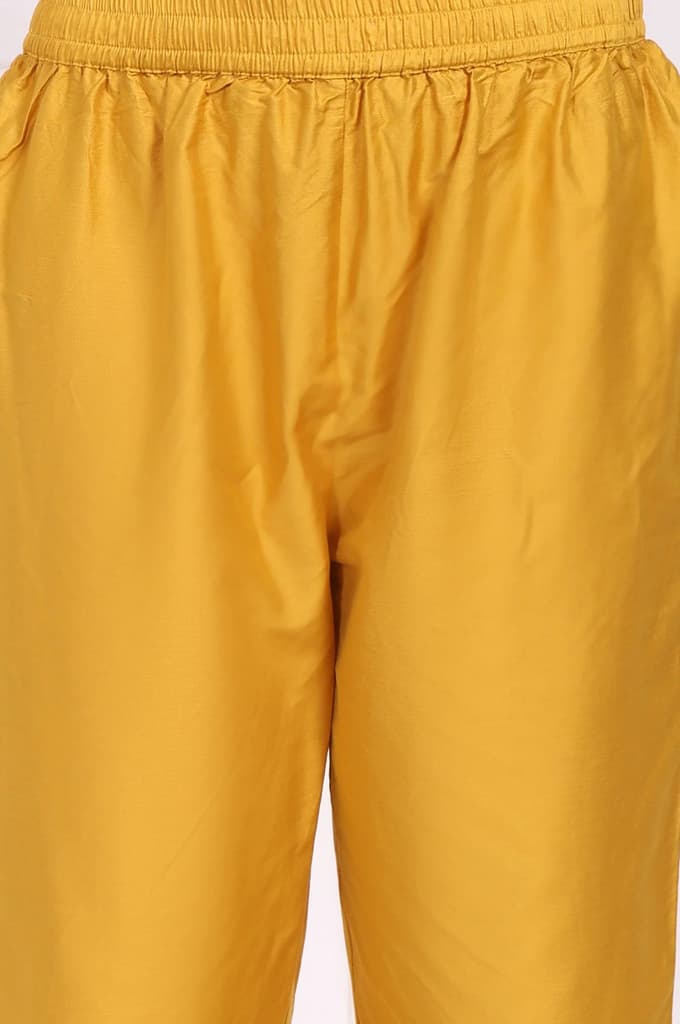 Yellow Embroidered Silk Flared Kurta, Straight Pants and Dupatta Set — photo 8