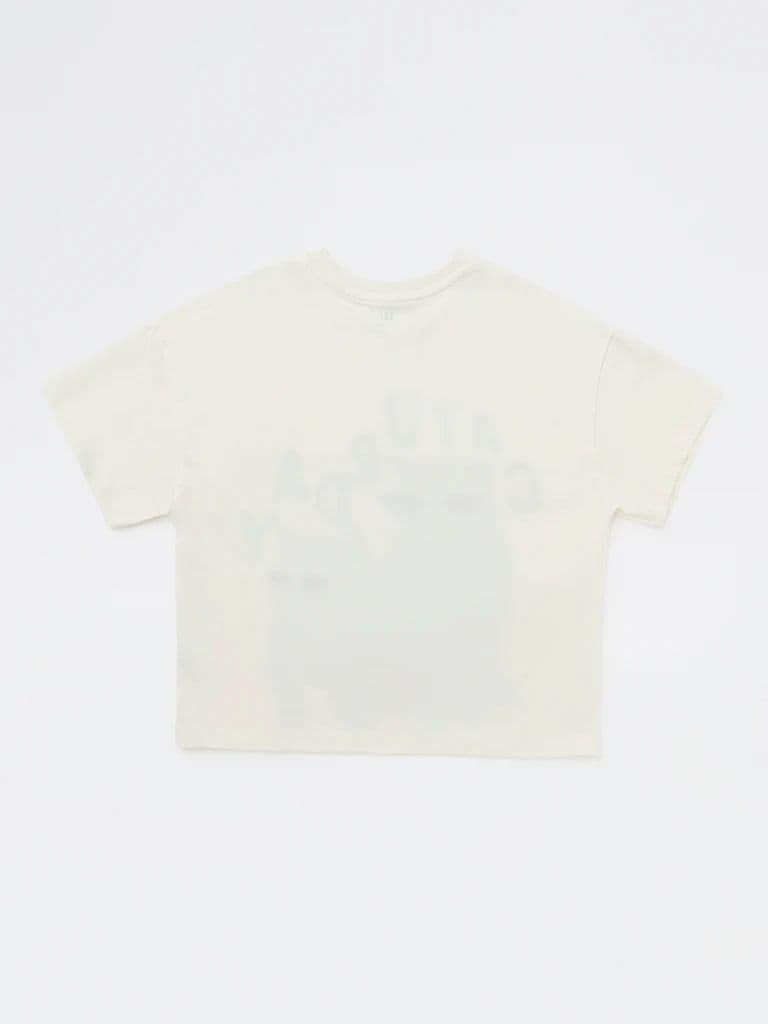 Y&F Kids Girls White Printed Cotton T-Shirt — photo 5