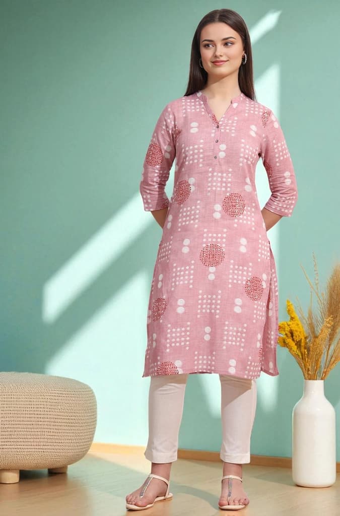 Pink Bold Geometric Printed Pure Cotton Straight Kurta — XS