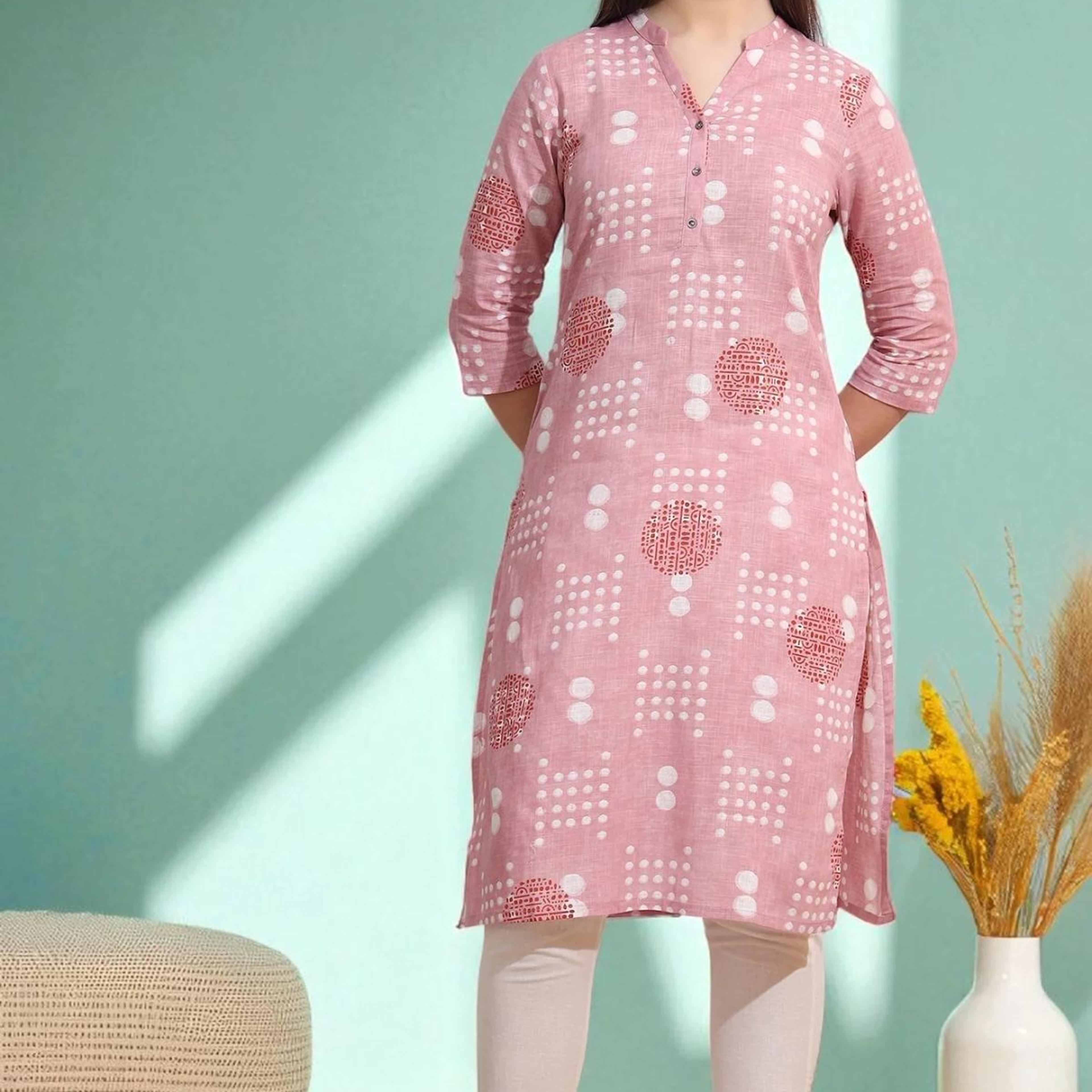 Pink Bold Geometric Printed Pure Cotton Straight Kurta