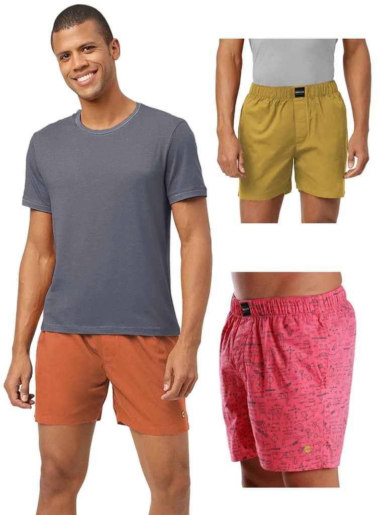All-Day Boxer Shorts 2-Plain & 1-Printed (Pack of 3) — Cosmo Orange; Pink; Punch Yellow / S / Men
