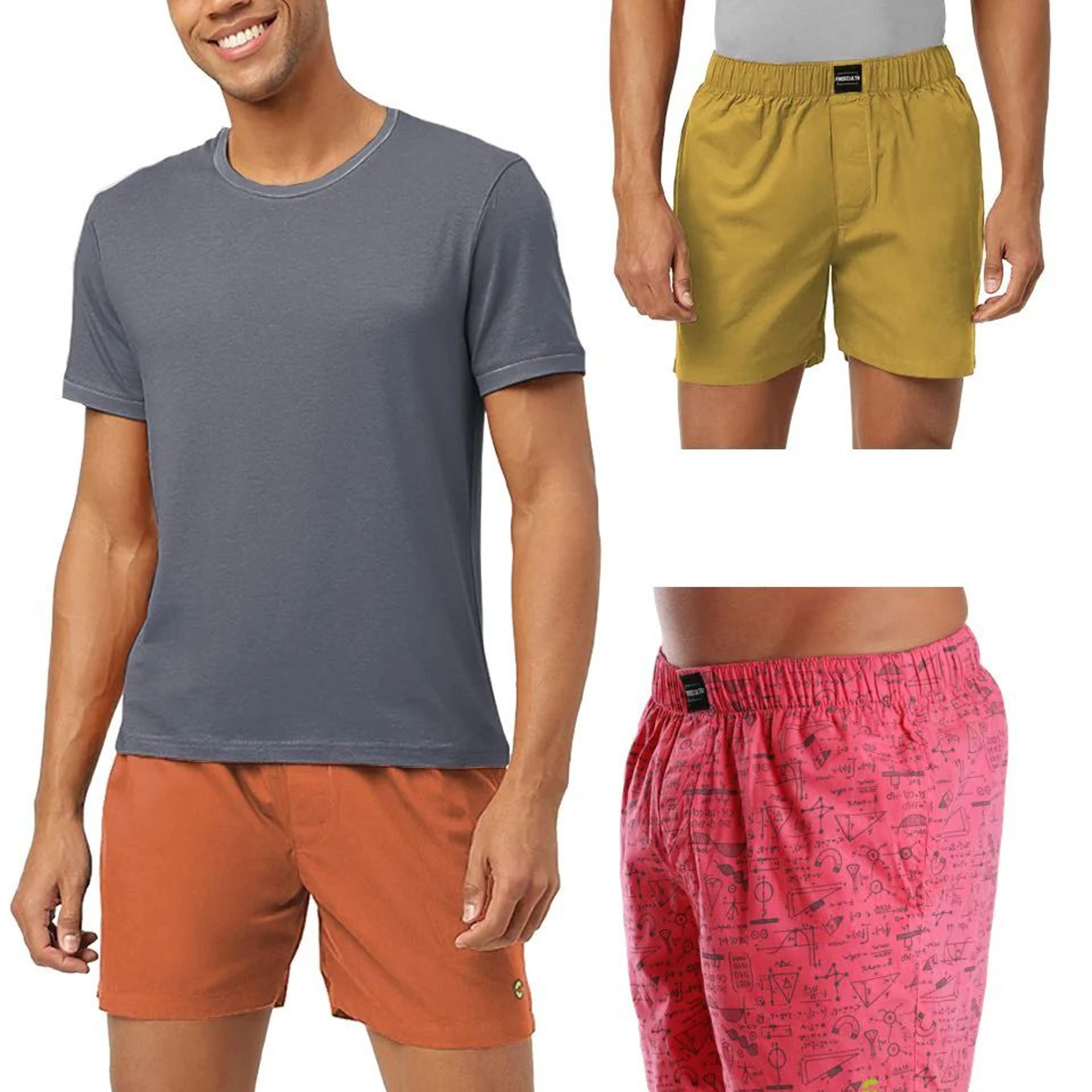 All-Day Boxer Shorts 2-Plain & 1-Printed (Pack of 3)