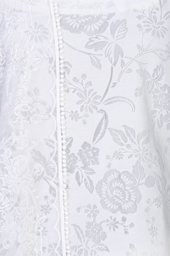 White Lace Floral Printed Straight Kurta With Parallel Pants And Brasso Dupatta Set — photo 2