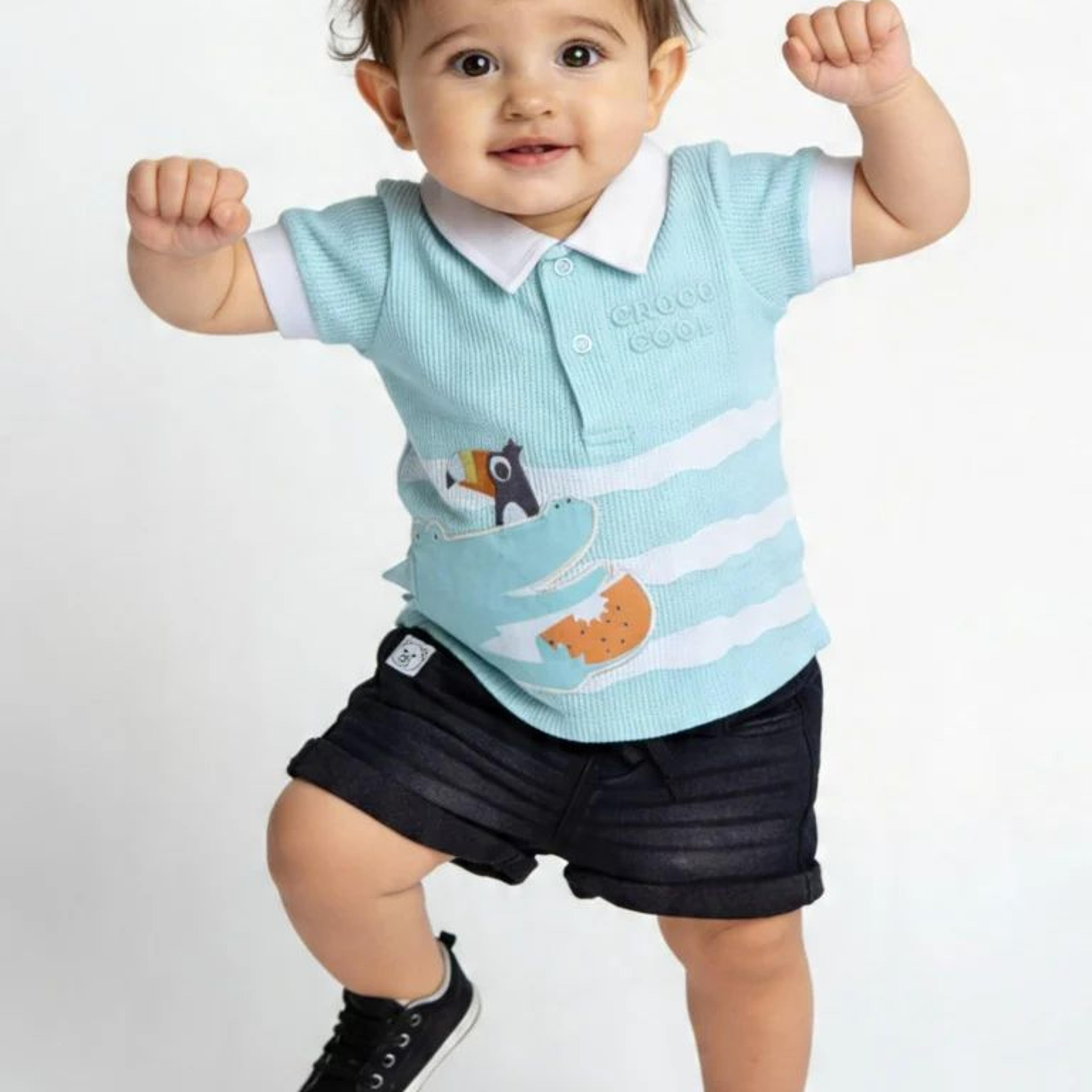 HOP Baby Boys Black Regular Fit Denim Shorts