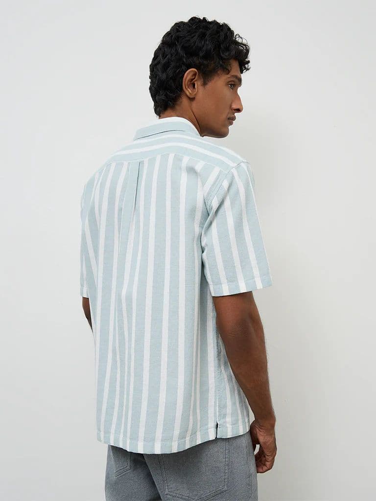 WES Casuals Light Teal Striped Relaxed-Fit Cotton Shirt — photo 5