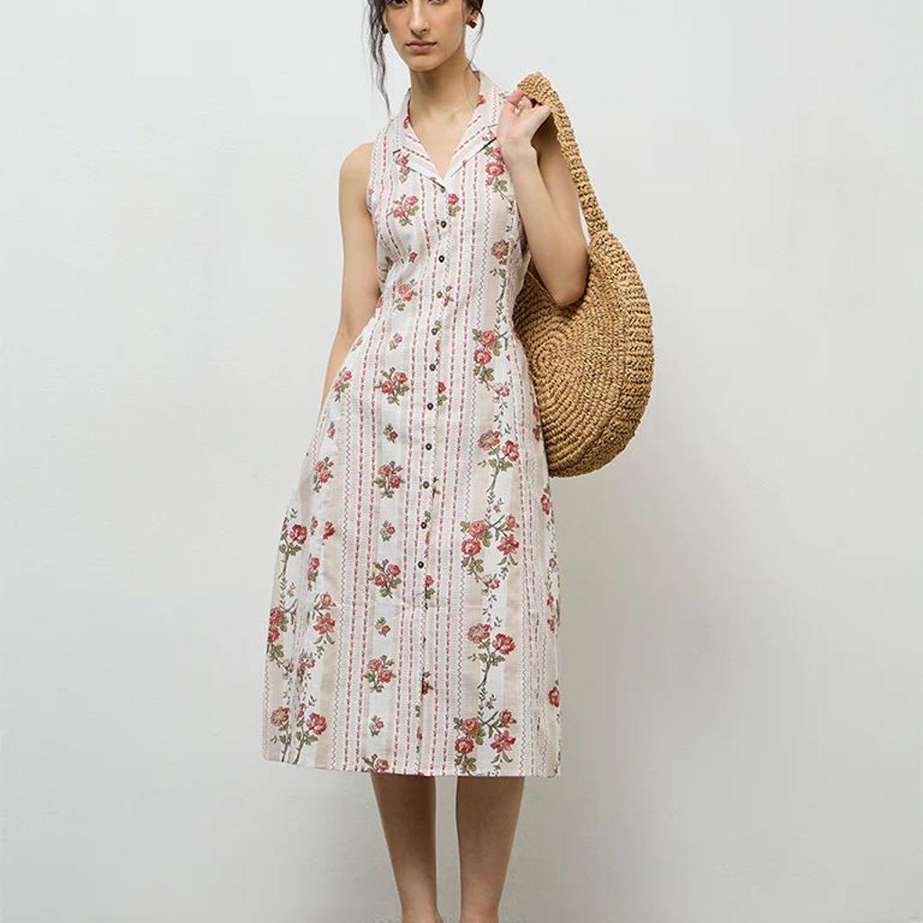 Bombay Paisley Off-White Printed Cotton Shirt Dress