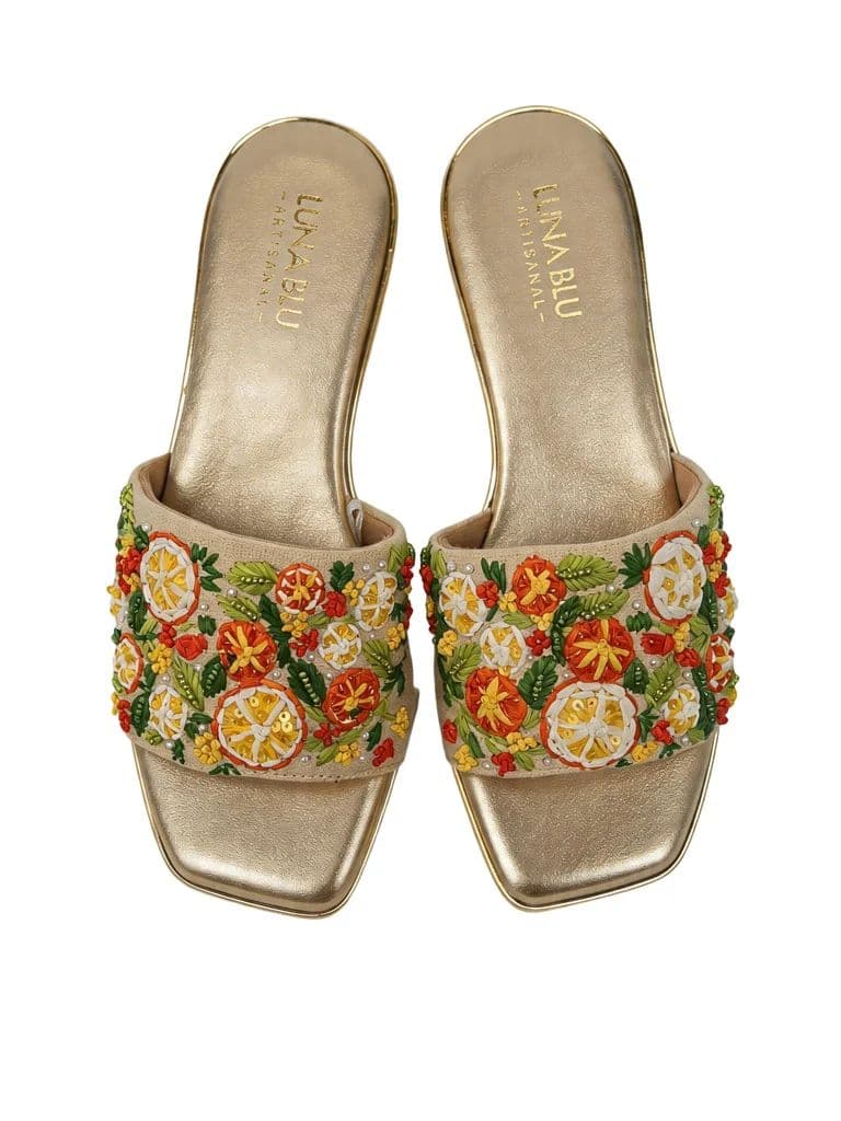 LUNA BLU Multicolor Floral-Embroidered Square Toe Slides — photo 3