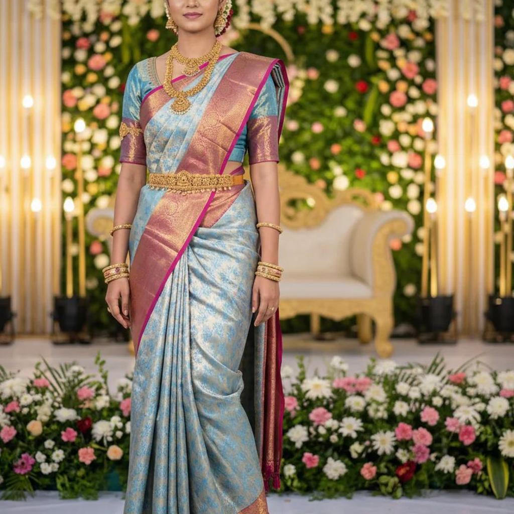 MIMOSA Women's Woven Design Kanjivaram Style Art Silk Saree with Blouse Piece - Ananda (SA00002477ANFREE)