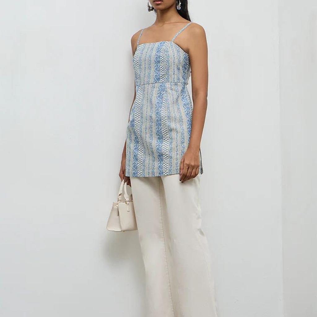 Utsa Indigo Botanical Design Cotton Kurti