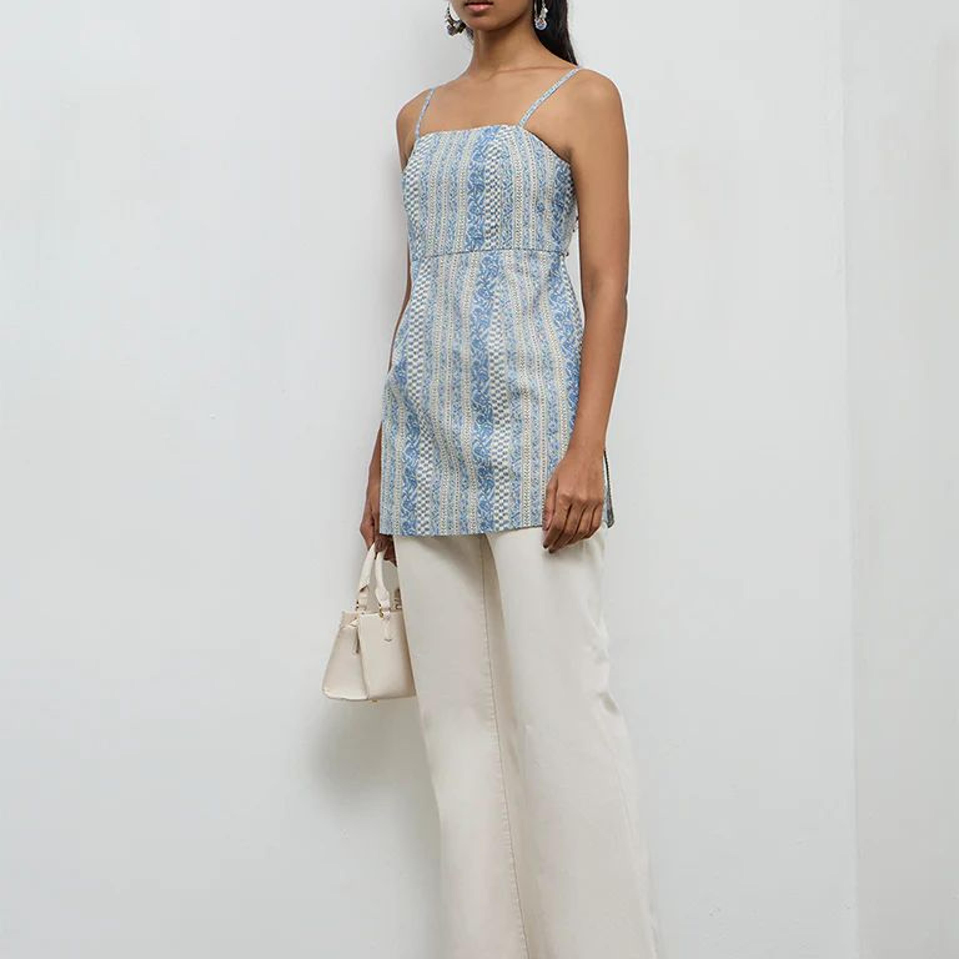 Utsa Indigo Botanical Design Cotton Kurti