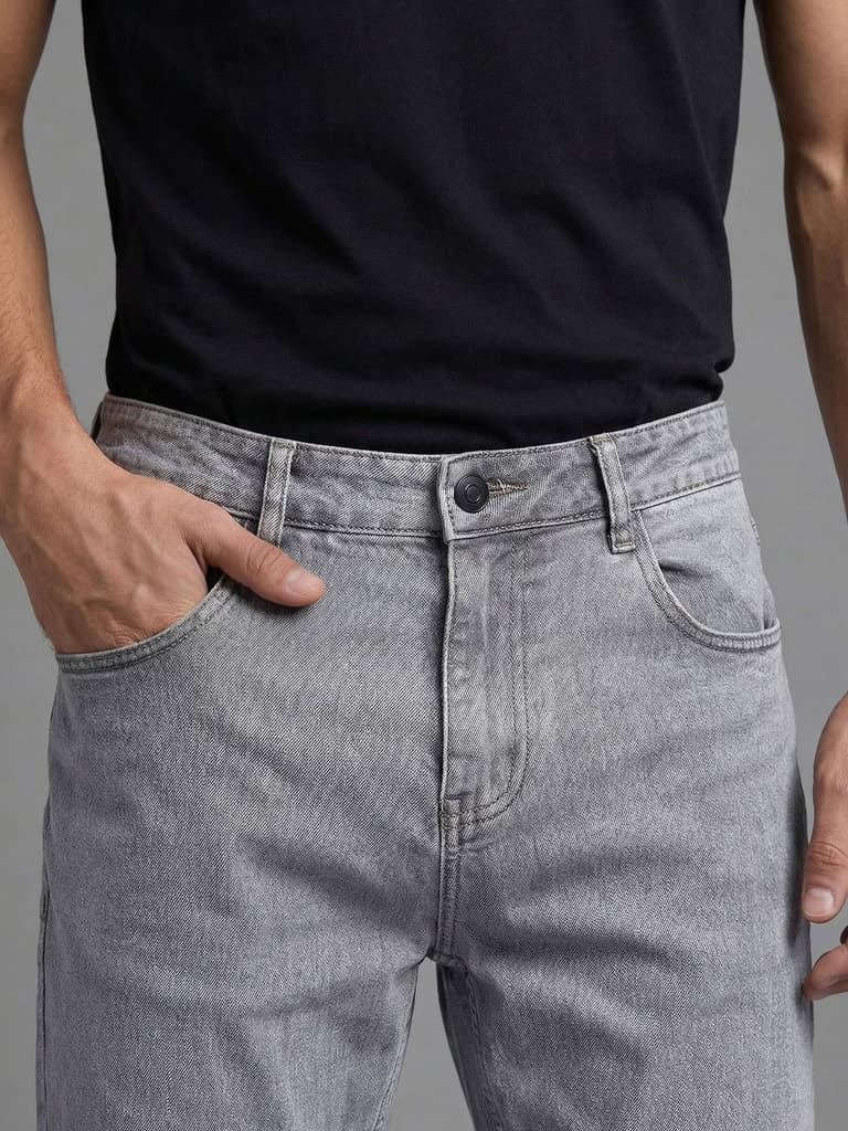 Men's Ice Grey Relaxed Fit Washed Denim Jeans Non-Stretchable — photo 5