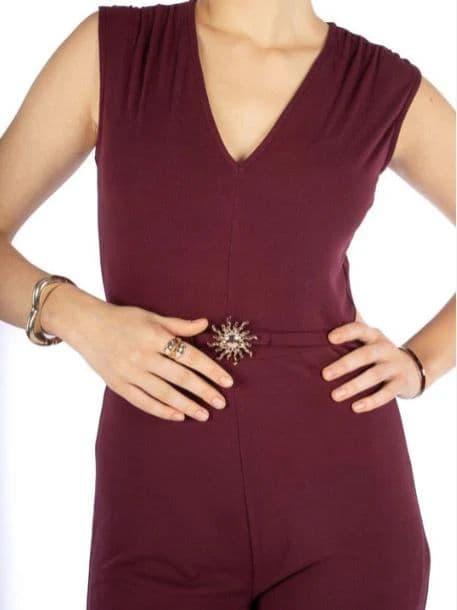Women Maroon Solid Party Wear Sleeveless Regular Fit Jumpsuit — photo 5