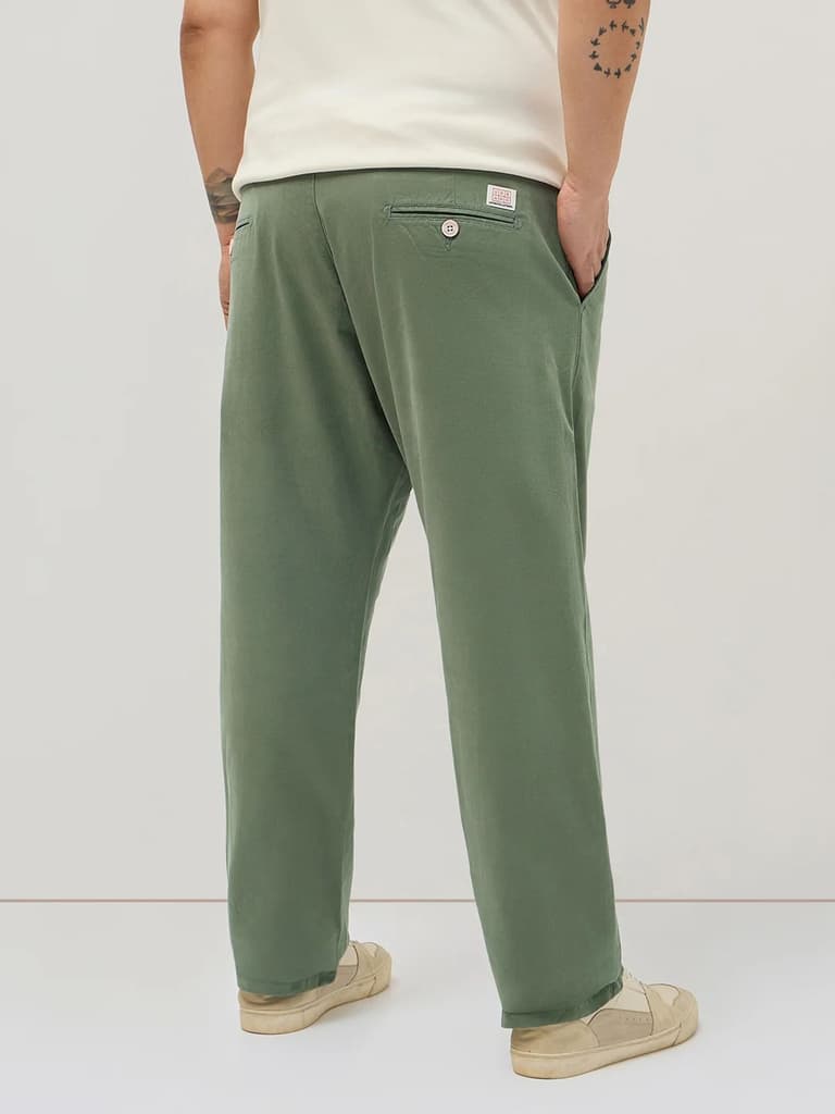 Plus Men's Sage Green Straight Fit Mid Rise Cotton Casual Chinos Trousers Stretch — photo 3