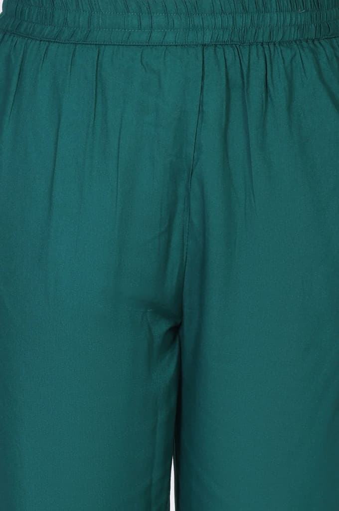 Teal Floral Printed Embellished A-Line Art Silk Kurta with Straight Pant Set — photo 8