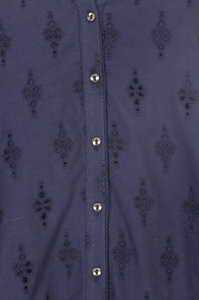 Navy Blue Schiffli Pure Cotton Straight Shirt — photo 2
