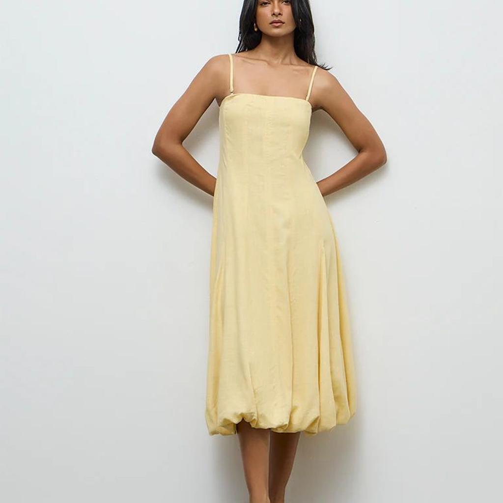 LOV Yellow Linen-Blend Balloon Dress