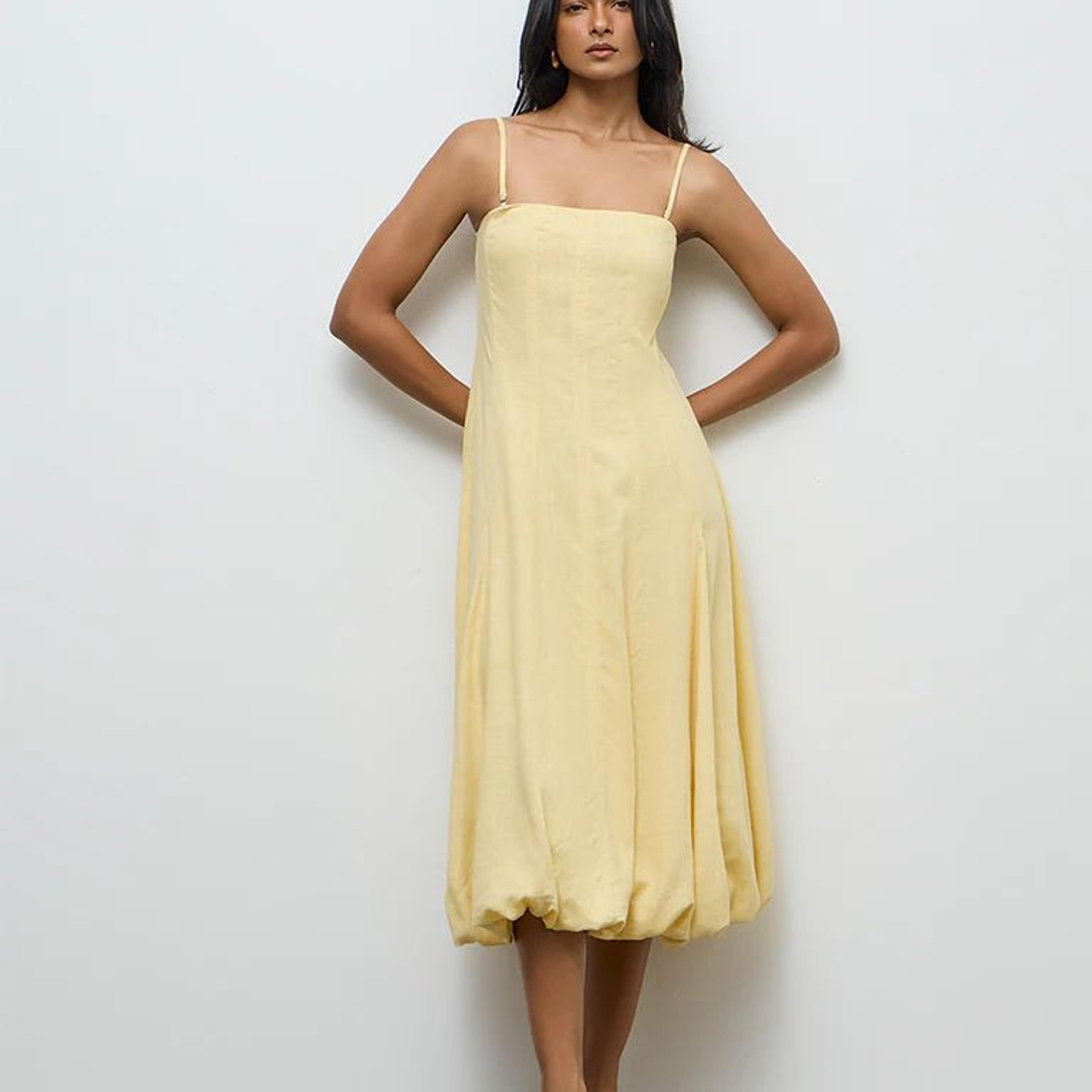 LOV Yellow Linen-Blend Balloon Dress