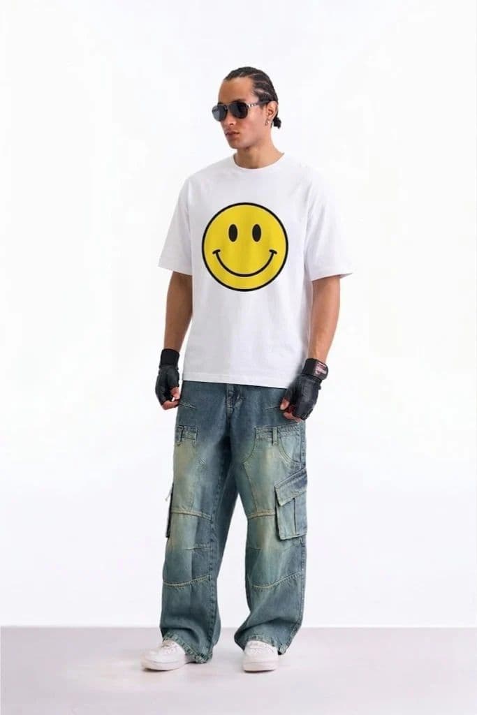 Smiley Originals White 100% Supima Cotton Oversized T-shirt — photo 2