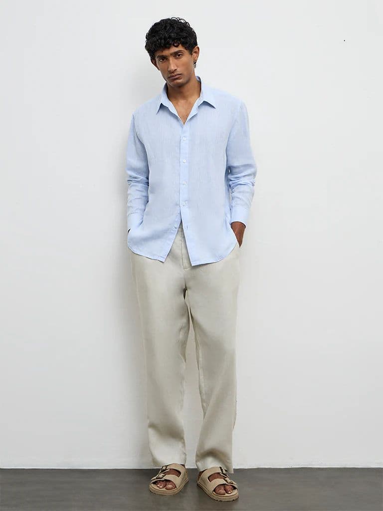 Ascot Light Blue Relaxed-Fit Linen Shirt