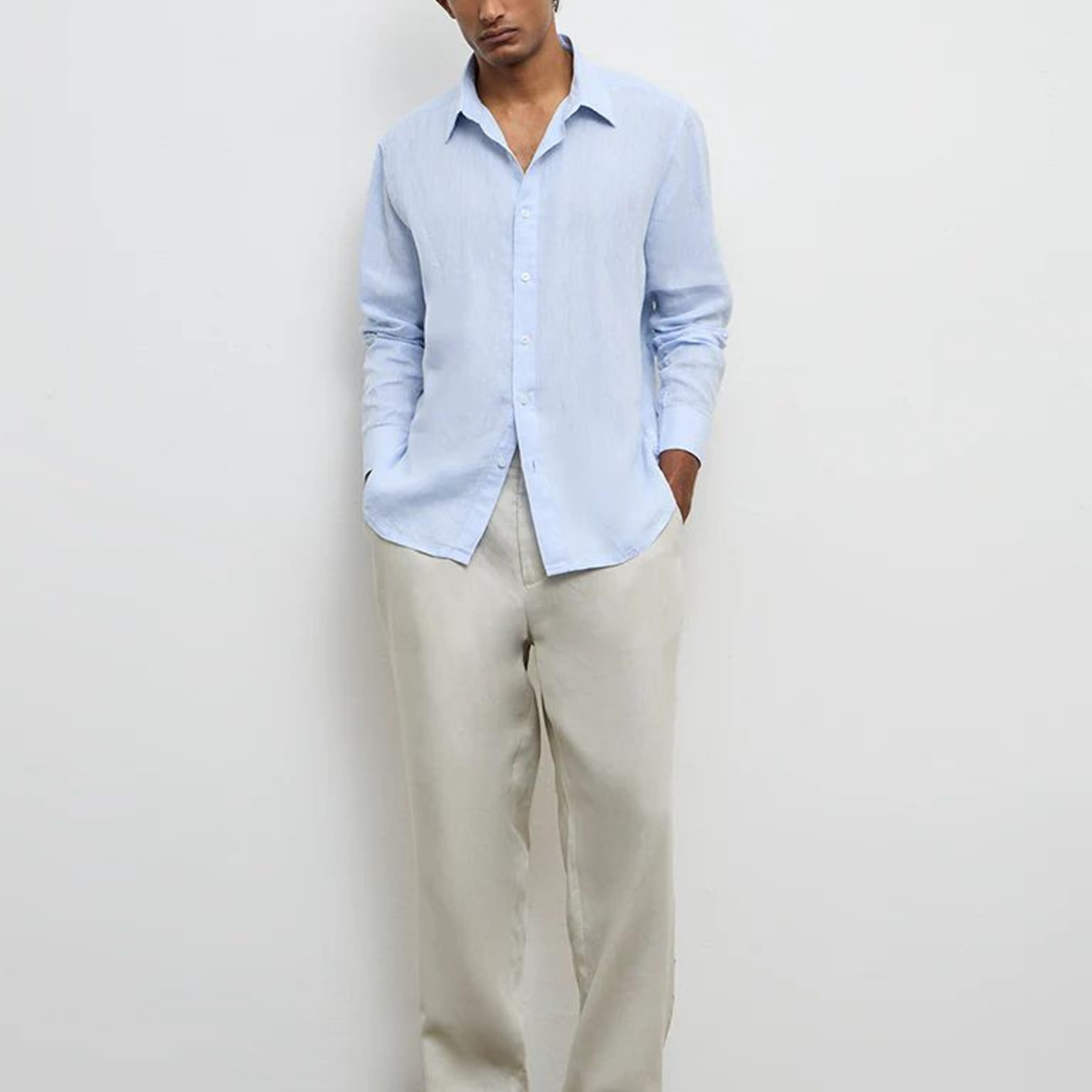Ascot Light Blue Relaxed-Fit Linen Shirt