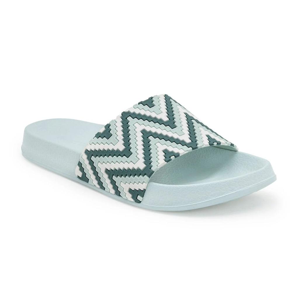 Womens Sliders in Green and White | Casual Pool Sliders