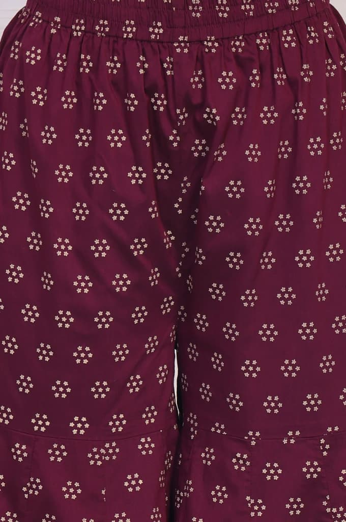 Maroon Embroidered A-Line Rayon Kurta with Sharara and Dupatta Set — photo 9