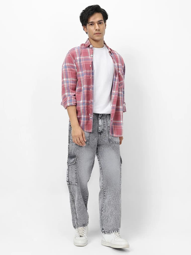 Men's Ice Grey Loose Fit Cargo Jeans With 6 Pockets Non Stretchable — photo 4