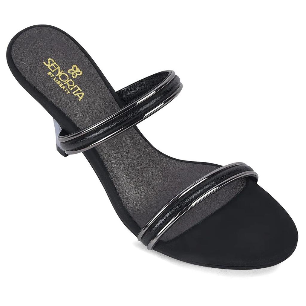 Senorita STY-161E Black Casual Heeled Slippers for Women