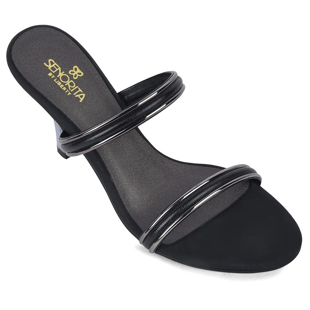 Senorita STY-161E Black Casual Heeled Slippers for Women — 3/36 / Black