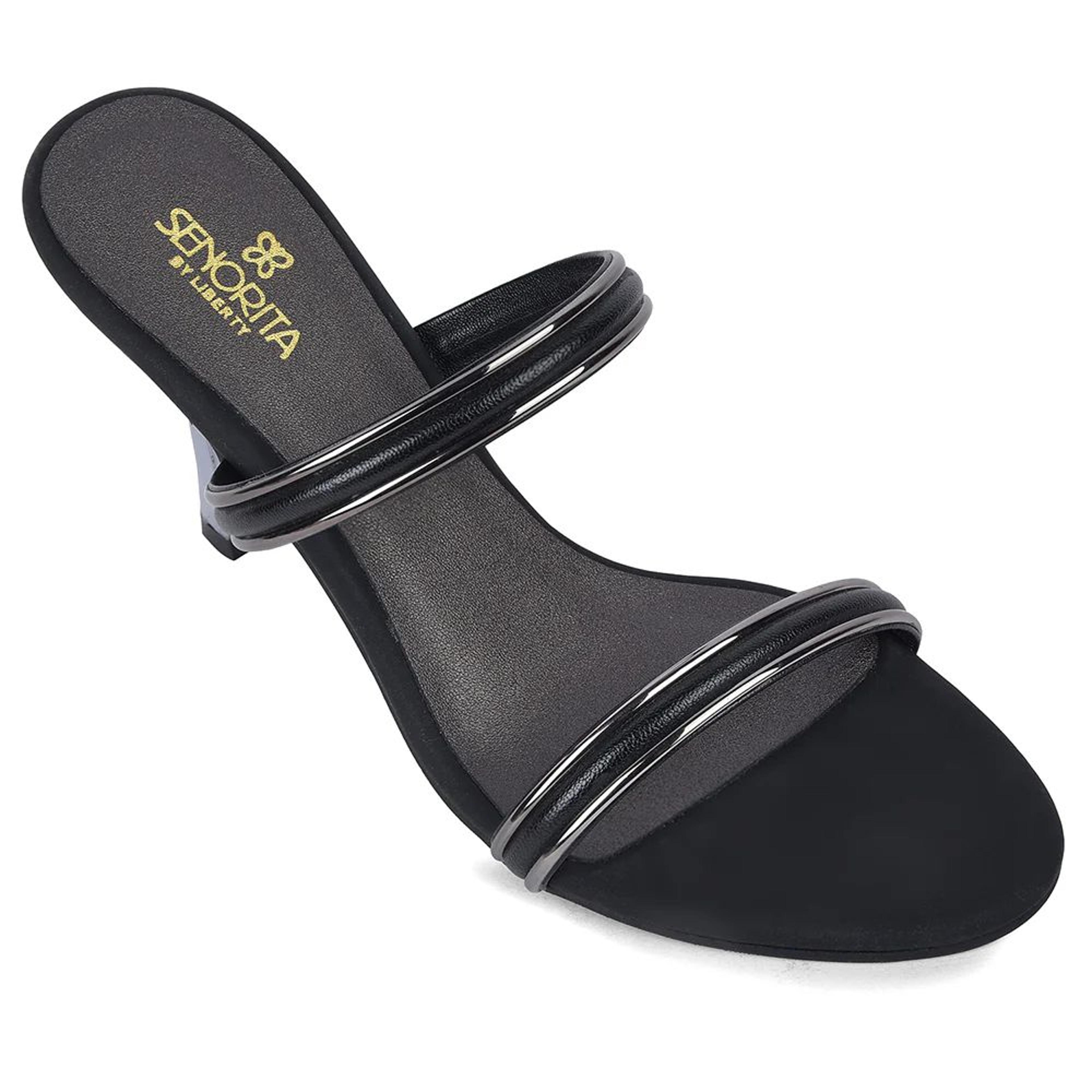 Senorita STY-161E Black Casual Heeled Slippers for Women