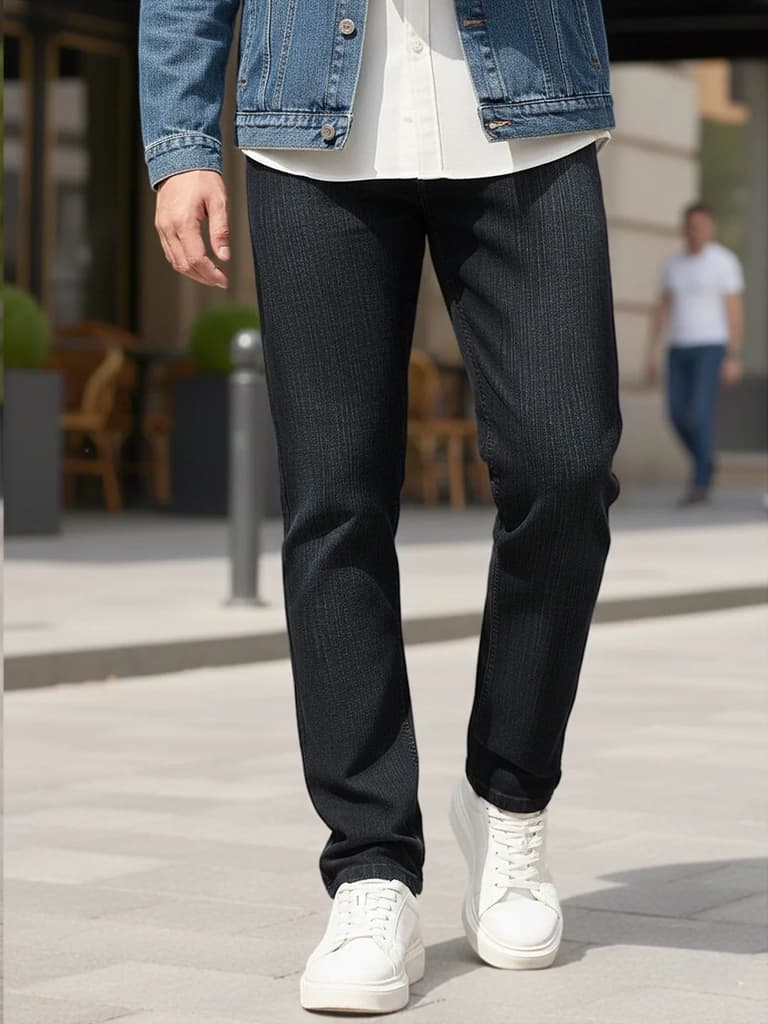 Men's Black Straight Fit Washed Denim Jeans Stretchable — 28 / Black