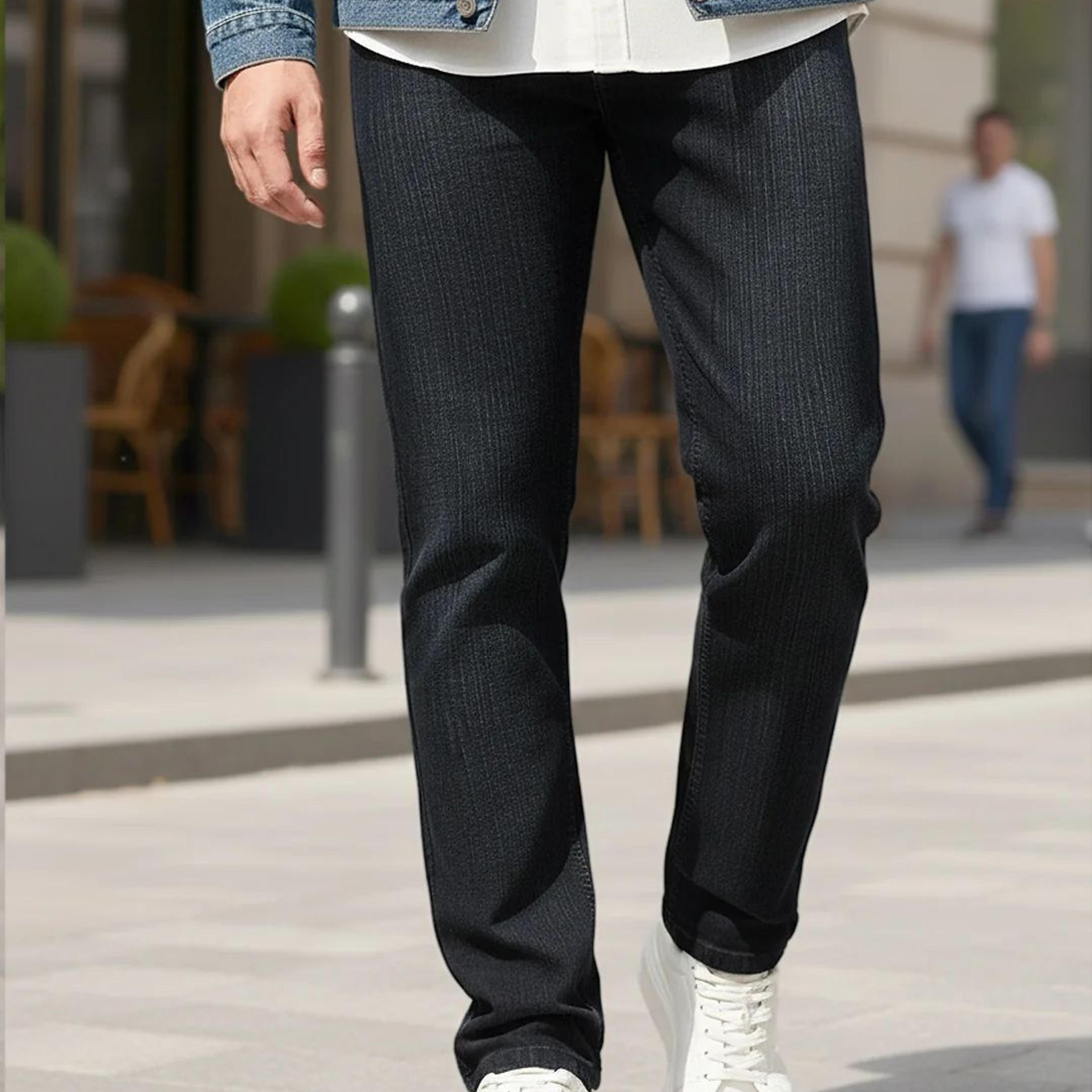 Men's Black Straight Fit Washed Denim Jeans Stretchable