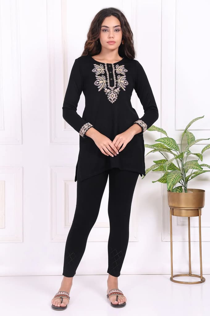 Black Embroidered Straight Acrylic Tunic — photo 2