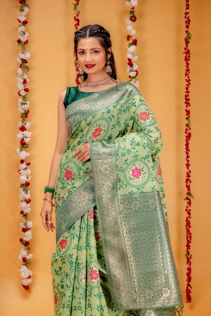 Mimosa Women's Woven Design Kanjivaram Style Art Silk Saree With Blouse Piece : SA00001599PSFREE — photo 2
