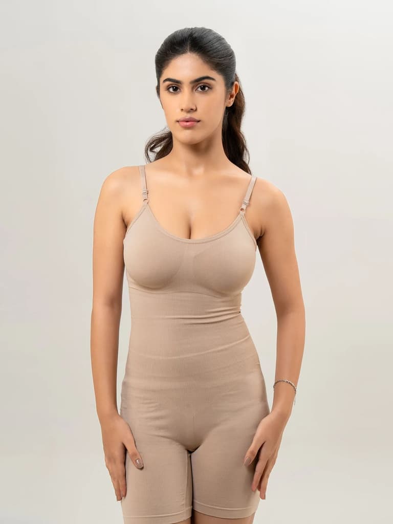 Essentials Beige Mid Thigh Bodysuit — photo 3