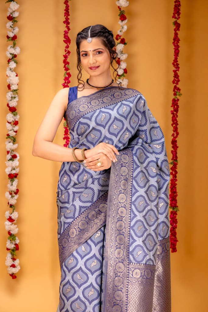 Mimosa Women's Woven Design Banarasi Style Art Silk Saree With Blouse Piece : SA00001588GYFREE — photo 2