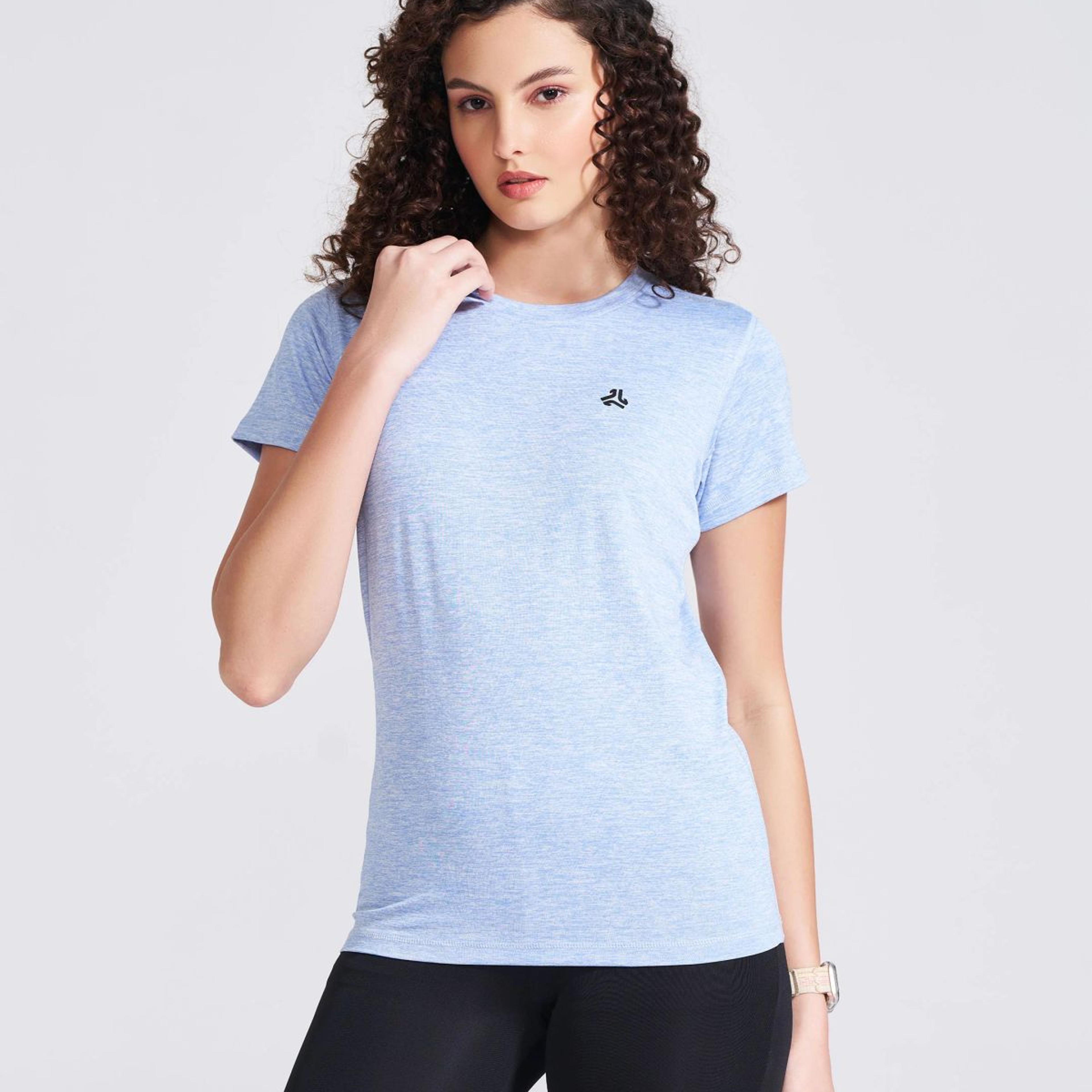 Women's Blue Self Design Round Neck T-Shirt