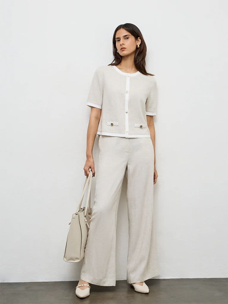 Wardrobe Light Beige Contrast-Detailed Cotton Blouse — photo 2