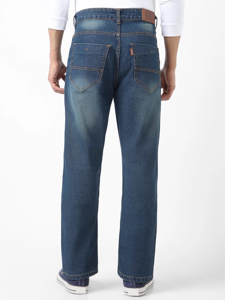 Men's Blue Straight Fit Washed Jeans Stretchable — photo 3