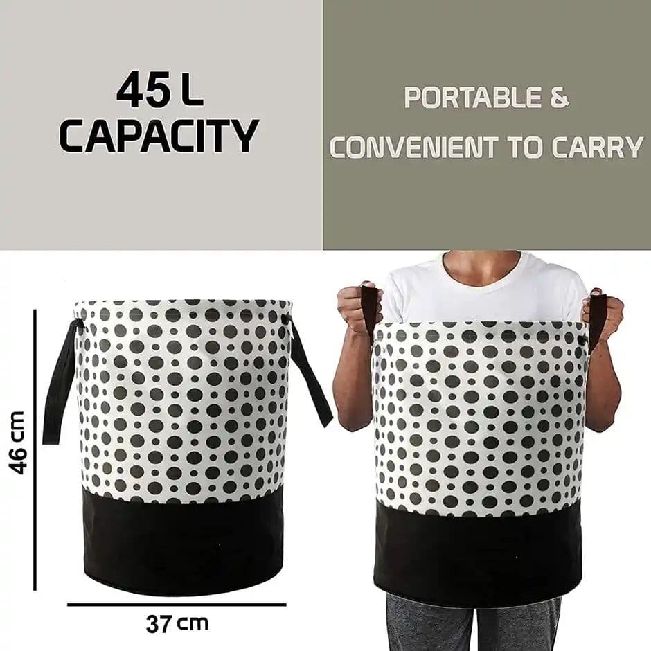 Perpetual Waterproof Laundry Cloth Basket, 45L, Foldable with Handle (Polka Lb) — photo 2