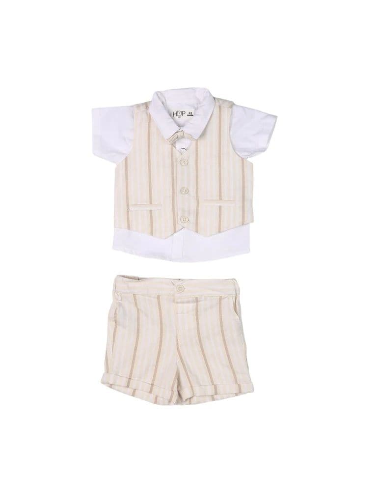 HOP Baby Boys Multicolour Striped Cotton T-Shirt, Shorts, Waistcoat and Bow Set — photo 2